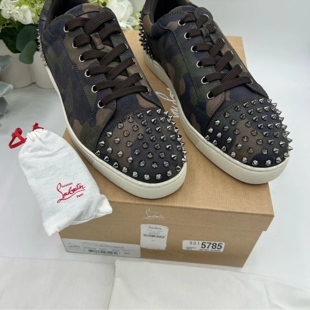 Men’s Christian Louboutin SEAVAST camouflage print sneakers size 46 made Italy